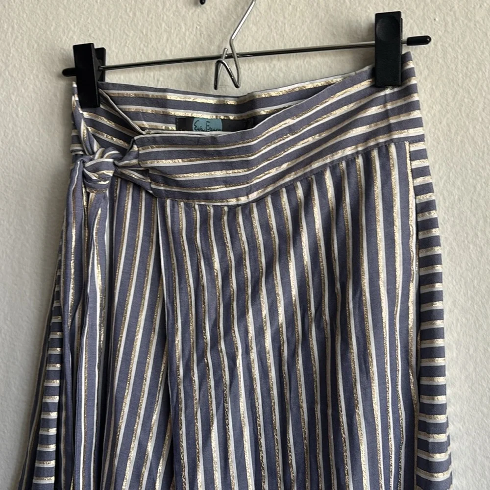 Anthropologie Eva Franco Blue White and Gold Striped Wide Leg Pants Size 0 - Picture 5 of 8